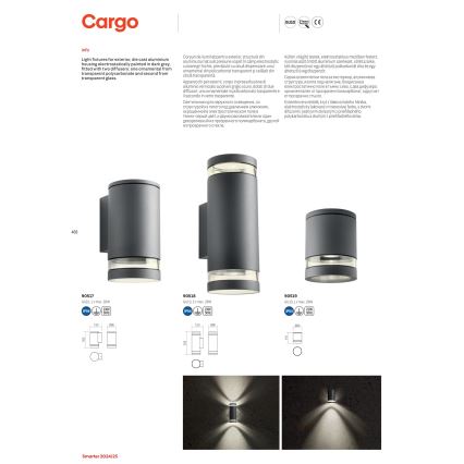 Redo 90518 - Επιτοίχιο φωτιστικό εξωτερικού χώρου CARGO 2xGU10/28W/230V IP54 ανθρακί