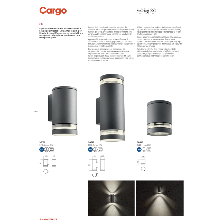 Redo 90518 - Επιτοίχιο φωτιστικό εξωτερικού χώρου CARGO 2xGU10/28W/230V IP54 ανθρακί