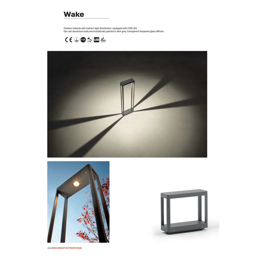 Redo 90580 - Εξωτερικό φωτιστικό LED WAKE LED/8W/230V 3000K 20 cm IP65 ανθρακί