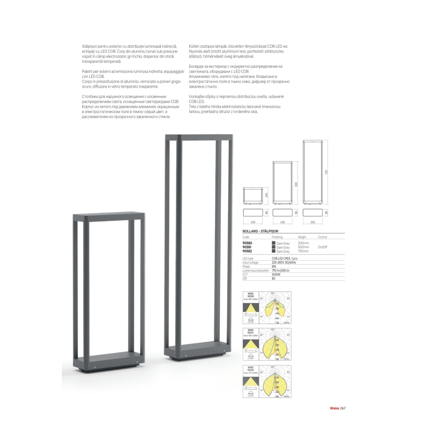 Redo 90582 - Φωτιστικό εξωτερικού χώρου LED WAKE LED/8W/230V 3000K 75 cm IP65 ανθρακί
