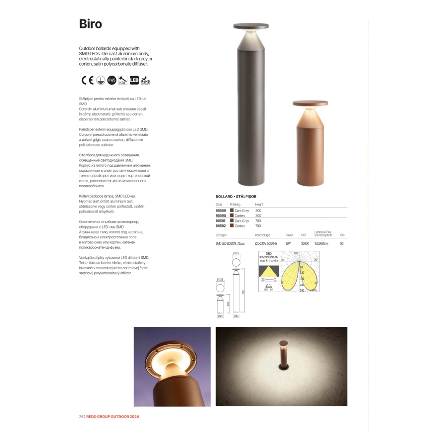 Redo 90590 - LED φωτιστικό εξωτερικού χώρου BIRO LED/12W/230V 3000K 30 cm CRI 90 IP65 καφέ