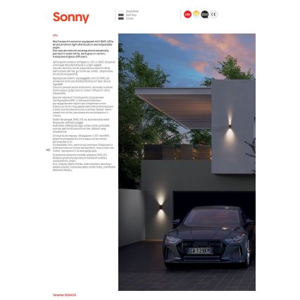 Redo 90635 - Επιτοίχιο φωτιστικό εξωτερικού χώρου LED SONNY 2xLED/5W/230V 2200/3000/4000K IP54 λευκό