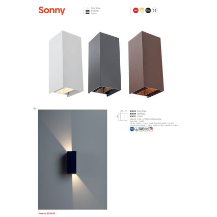 Redo 90635 - Επιτοίχιο φωτιστικό εξωτερικού χώρου LED SONNY 2xLED/5W/230V 2200/3000/4000K IP54 λευκό