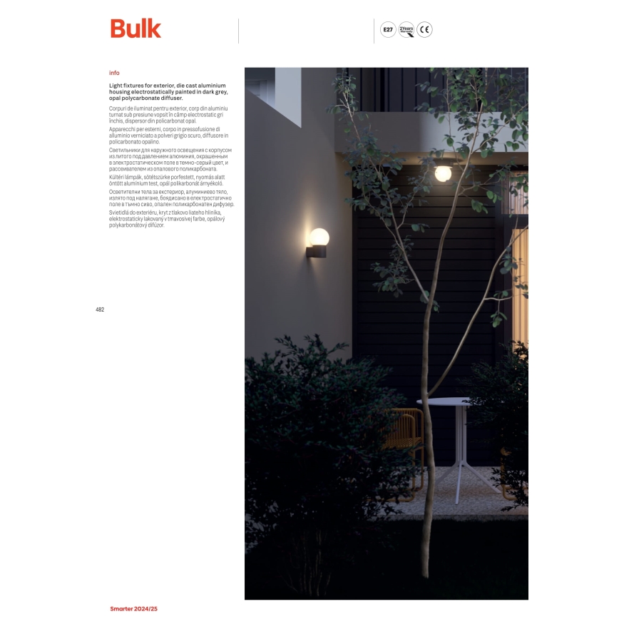 Redo 90642 - Λάμπα εξωτερικού χώρου BULK 1xE27/28W/230V 50 cm IP44 ανθρακί