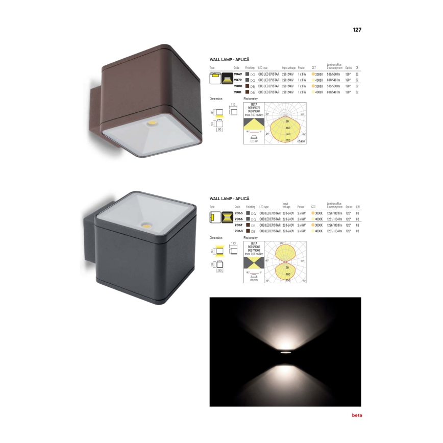 Redo 9065 - Φως τοίχου εξωτερικού χώρου LED BETA 2xLED/6W/230V IP54