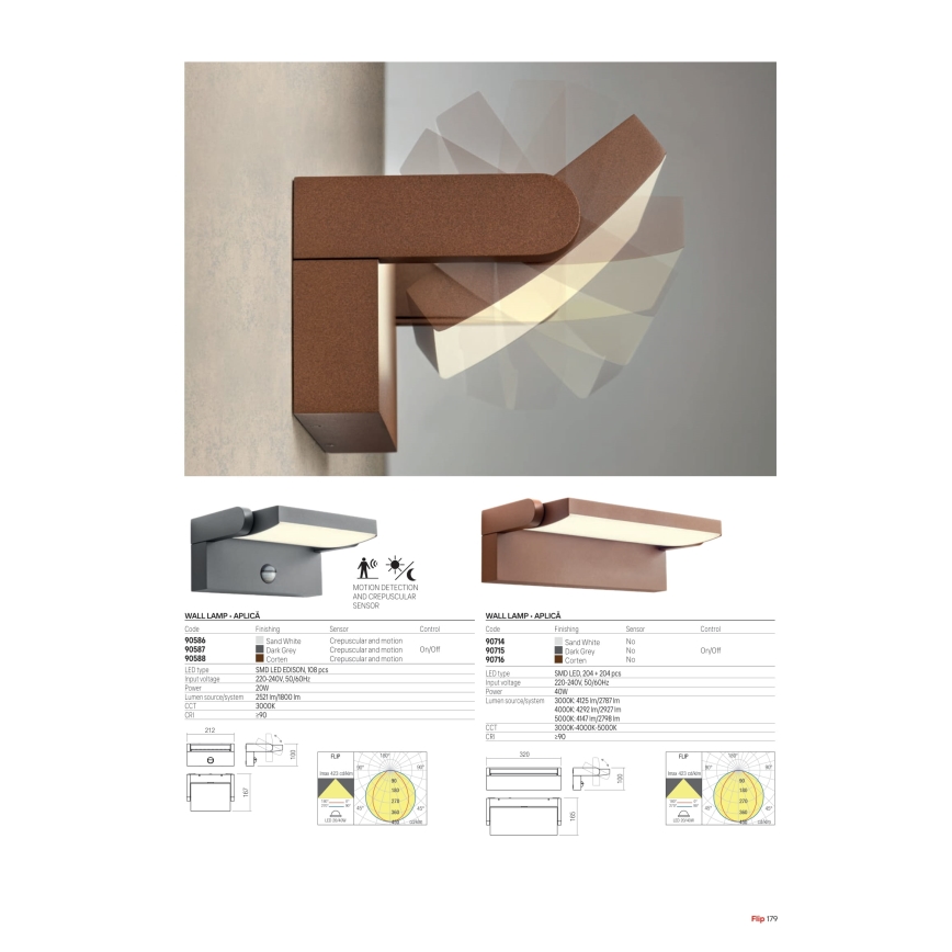 Redo 90716 - LED επιτοίχιο φωτιστικό εξωτερικού χώρου FLIP LED/40W/230V 3000/4000/5000K CRI 90 IP54 καφέ