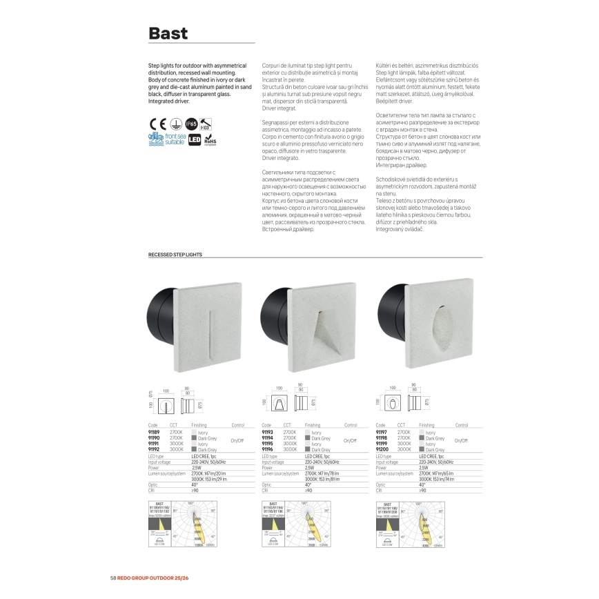 Redo 91195 - Εξωτερικό φωτιστικό προσανατολισμού BAST LED/2,5W/230V 3000K CRI 90 IP65 γκρι