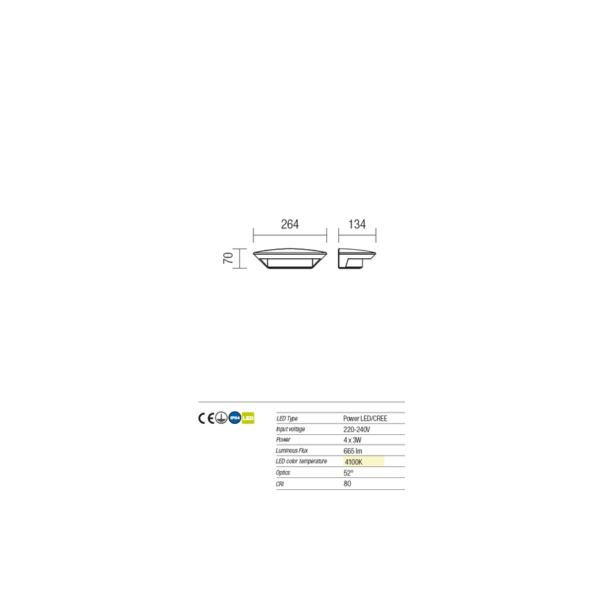 Redo 9407 - Επιτοίχιο φωτιστικό εξωτερικού χώρου LED PLATE 4xLED/3W/230V 4100K IP54 ανθρακί