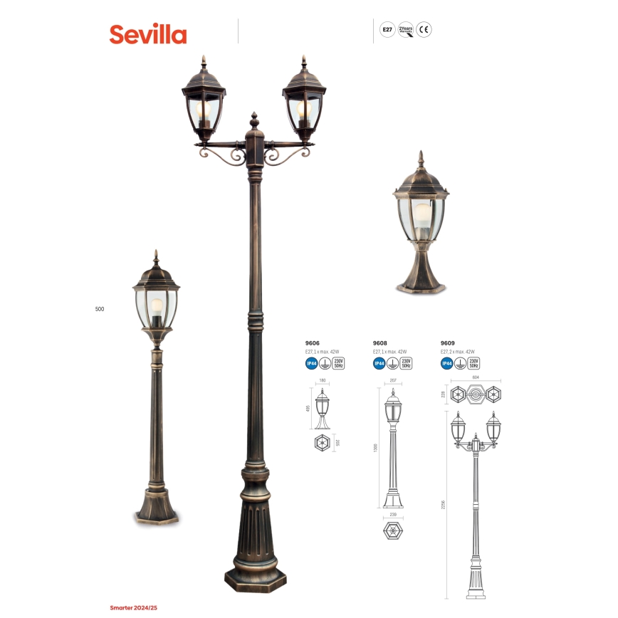 Redo 9606 - Λάμπα εξωτερικού χώρου SEVILLA 1xE27/42W/230V IP44 χρυσό/πατίνα