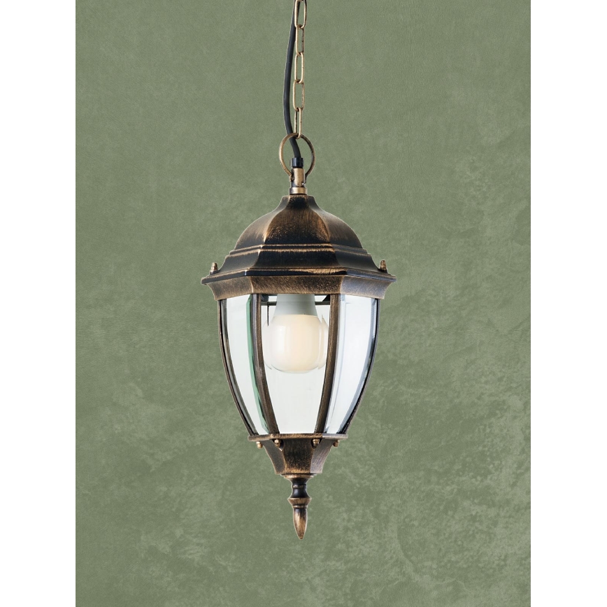 Redo 9607 - Κρεμαστό φωτιστικό οροφής εξωτερικού χώρου  SEVILLA 1xE27/42W/230V IP44 χρυσό/πατίνα