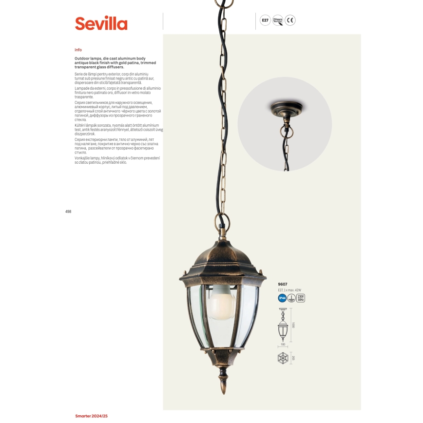Redo 9609 - Λάμπα εξωτερικού χώρου SEVILLA 2xE27/42W/230V IP44 χρυσό/πατίνα