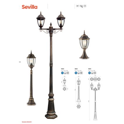 Redo 9609 - Λάμπα εξωτερικού χώρου SEVILLA 2xE27/42W/230V IP44 χρυσό/πατίνα