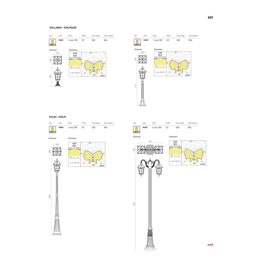 Redo 9652 - Εξωτερικό φωτιστικό YORK 1xE27/70W/230V IP44 καφέ