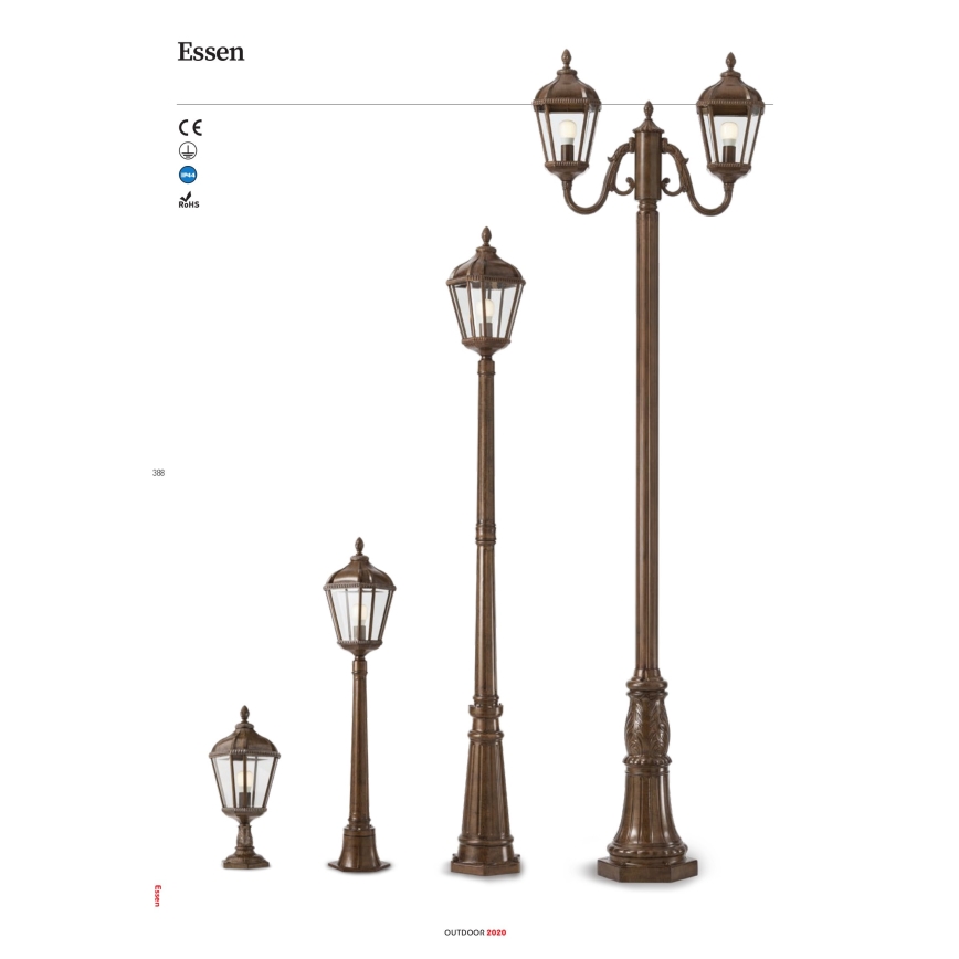 Redo 9662 - Φωτιστικό εξωτερικού χώρου ESSEN 1xE27/70W/230V 221,5 cm IP44 καφέ/πατίνα