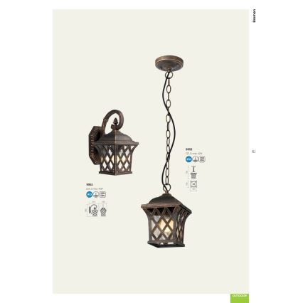 Redo 9951 - Φωτιστικό τοίχου εξωτερικού χώρου BREMEN 1xE27/42W/230V IP23 χρυσό/πατίνα