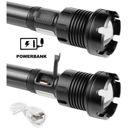 LED Φορτιζόμενος αλουμινένιος φακός με λειτουργία powerbank LED/4400 mAh 2200 lm IP44