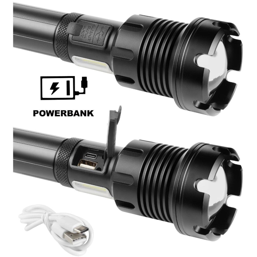 LED Φορτιζόμενος αλουμινένιος φακός με λειτουργία powerbank LED/4400 mAh 2200 lm IP44