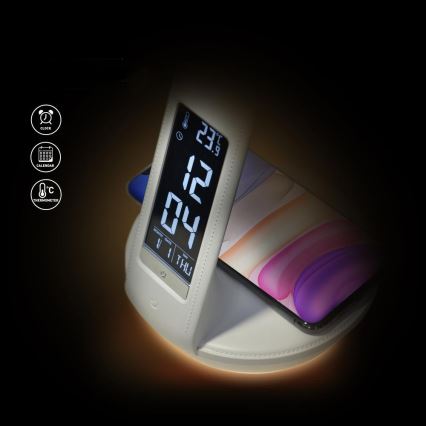 Επιτραπέζιο φωτιστικό LED Dimmable με ασύρματη φόρτιση Qi 5W και οθόνη LED/6W/230V/1xCR2032 3000/4000/6000K λευκό