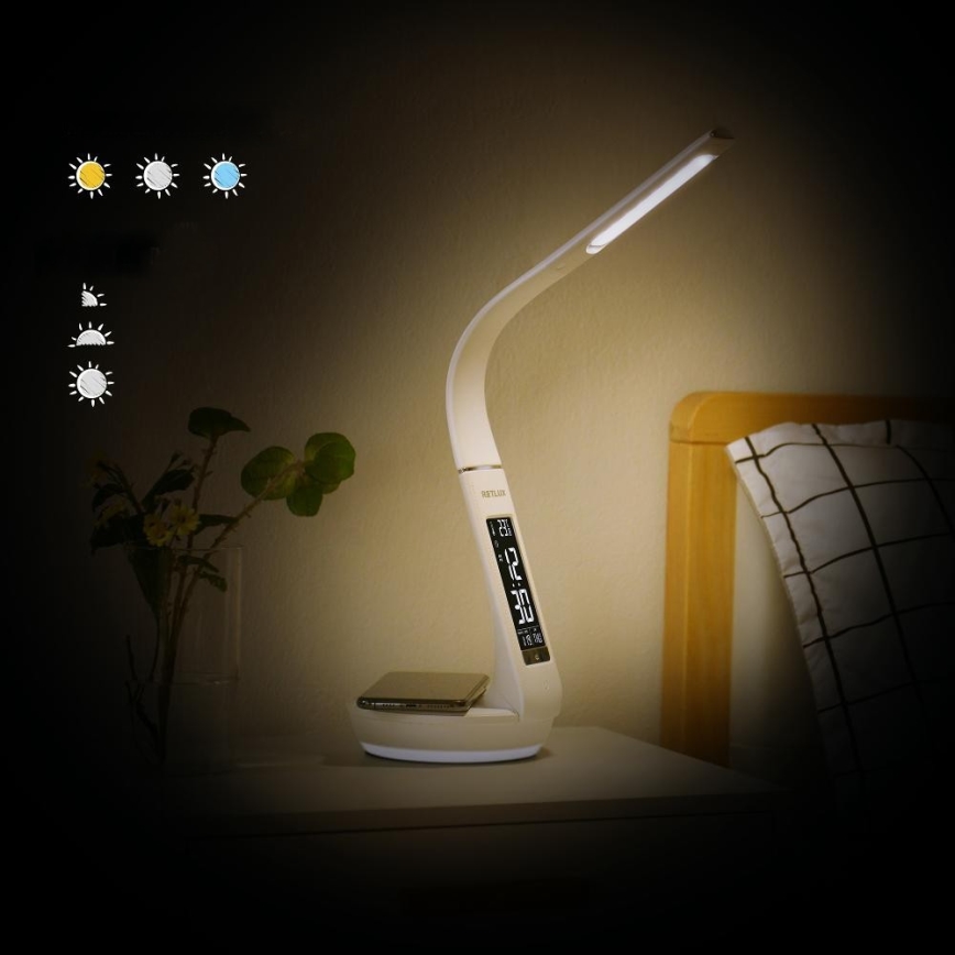 Επιτραπέζιο φωτιστικό LED Dimmable με ασύρματη φόρτιση Qi 5W και οθόνη LED/6W/230V/1xCR2032 3000/4000/6000K λευκό