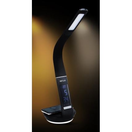 Επιτραπέζιο φωτιστικό LED Dimmable με ασύρματη φόρτιση Qi 5W και οθόνη LED/6W/230V/1xCR2032 3000/4000/6000K μαύρο