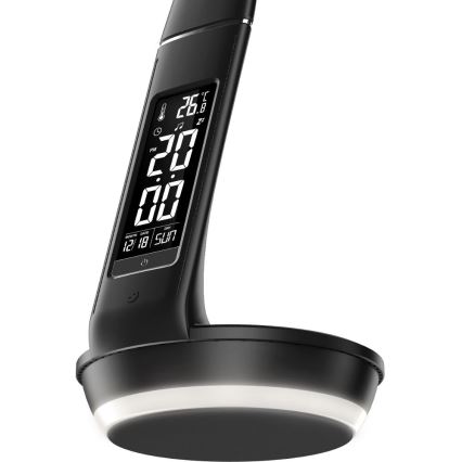 Επιτραπέζιο φωτιστικό LED Dimmable με ασύρματη φόρτιση Qi 5W και οθόνη LED/6W/230V/1xCR2032 3000/4000/6000K μαύρο