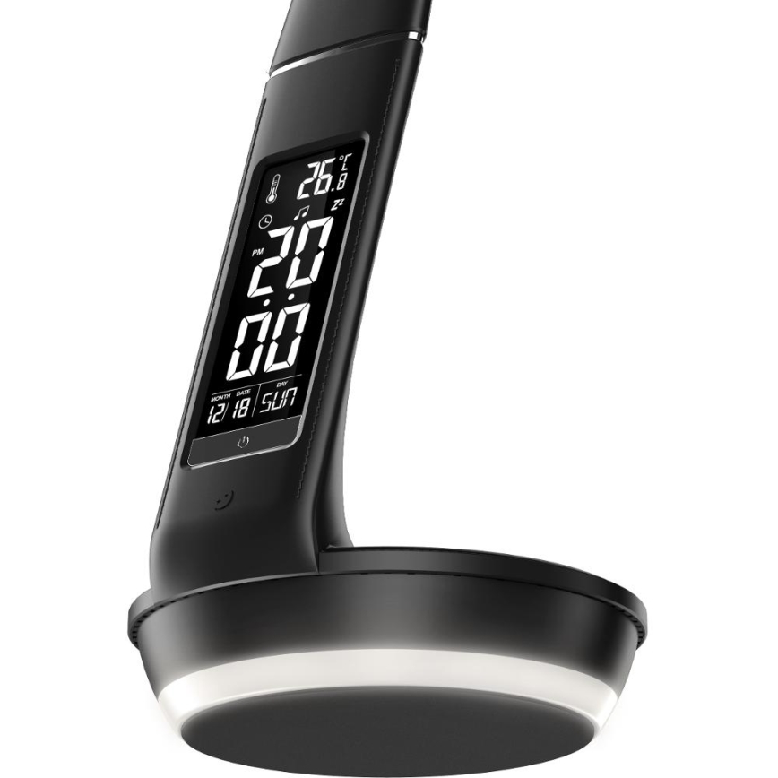 Επιτραπέζιο φωτιστικό LED Dimmable με ασύρματη φόρτιση Qi 5W και οθόνη LED/6W/230V/1xCR2032 3000/4000/6000K μαύρο