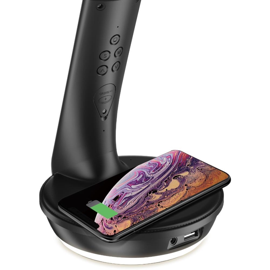 LED Ρυθμιζόμενο Επιτραπέζιο Φωτιστικό με Ασύρματη Φόρτιση Qi 5W και Οθόνη LED/6W/230V/1xCR2032 3000/4000/6000K Μαύρο