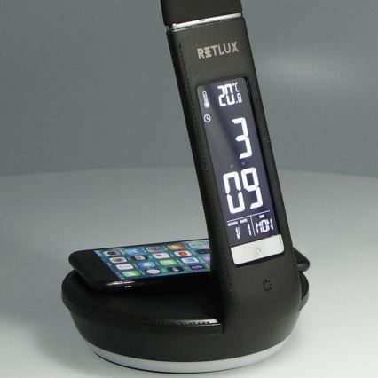 LED Ρυθμιζόμενο Επιτραπέζιο Φωτιστικό με Ασύρματη Φόρτιση Qi 5W και Οθόνη LED/6W/230V/1xCR2032 3000/4000/6000K Μαύρο