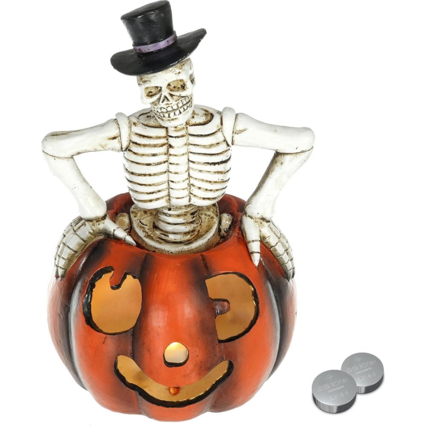 LED Διακόσμηση HALLOWEEN LED/2xLR44/θερμό λευκό skeleton in a pumpkin resin