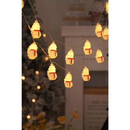 LED Χριστουγεννιάτικη γιρλάντα 20xLED/3xAA/θερμό λευκό 3,3m με χιονάνθρωπους