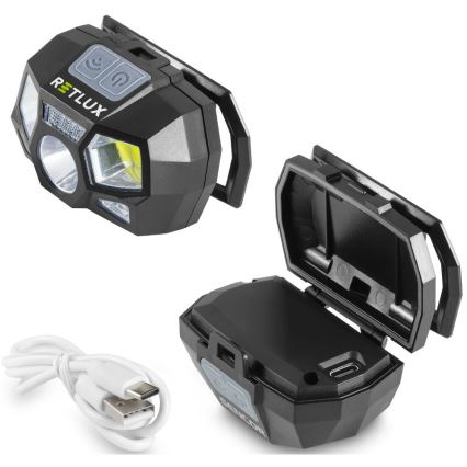 Επαναφορτιζόμενος LED φακός κεφαλής με αισθητήρα — 3W, 900 mAh, IP44, μαύρος