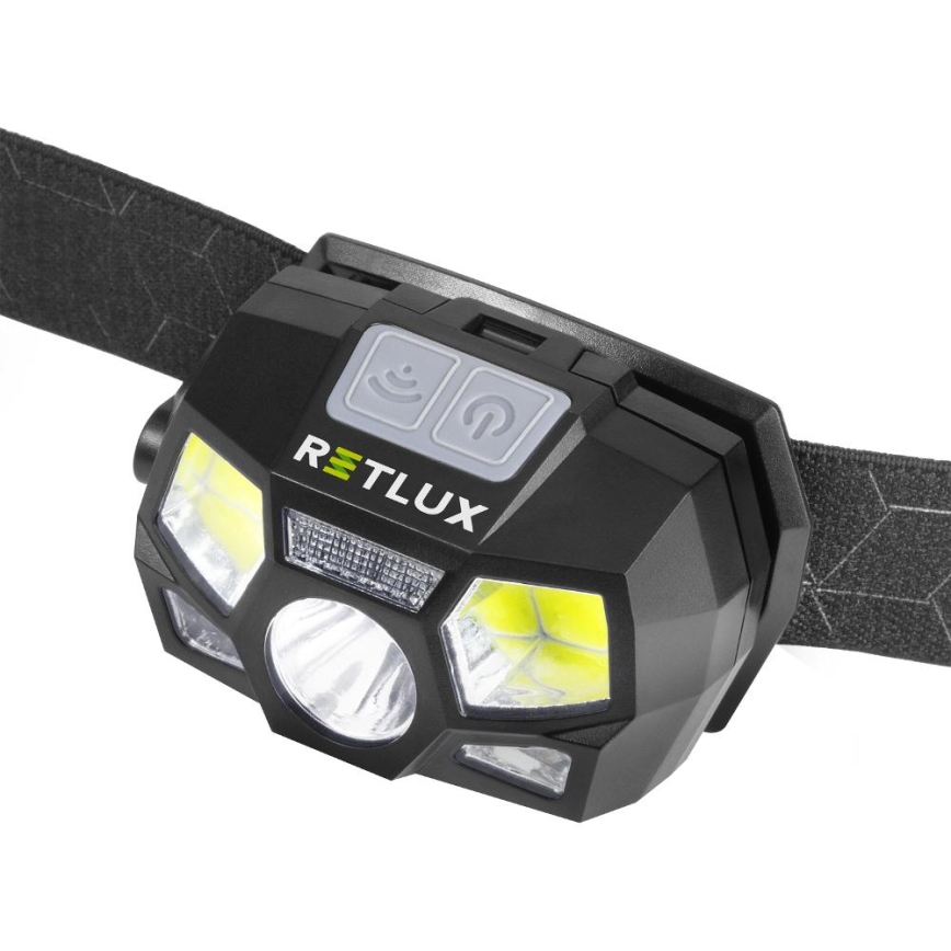 Επαναφορτιζόμενος LED φακός κεφαλής με αισθητήρα — 3W, 900 mAh, IP44, μαύρος