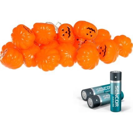 Διακοσμητικά λαμπάκια LED HALLOWEEN 20xLED/3xAA/θερμό λευκό 3,3m κολοκύθες