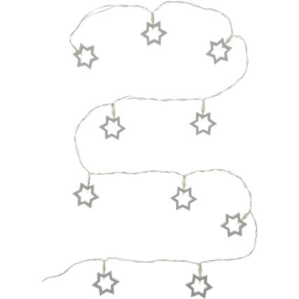 Διακοσμητική γιρλάντα LED, 10 LED, λειτουργεί με 2 μπαταρίες AA, μήκος 1,8 m, θερμό λευκό