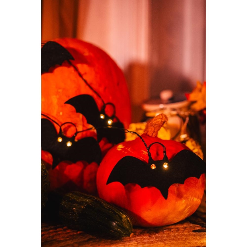 Διακοσμητικά λαμπάκια LED HALLOWEEN 10xLED/2xAA/θερμό λευκό 1,3m νυχτερίδες