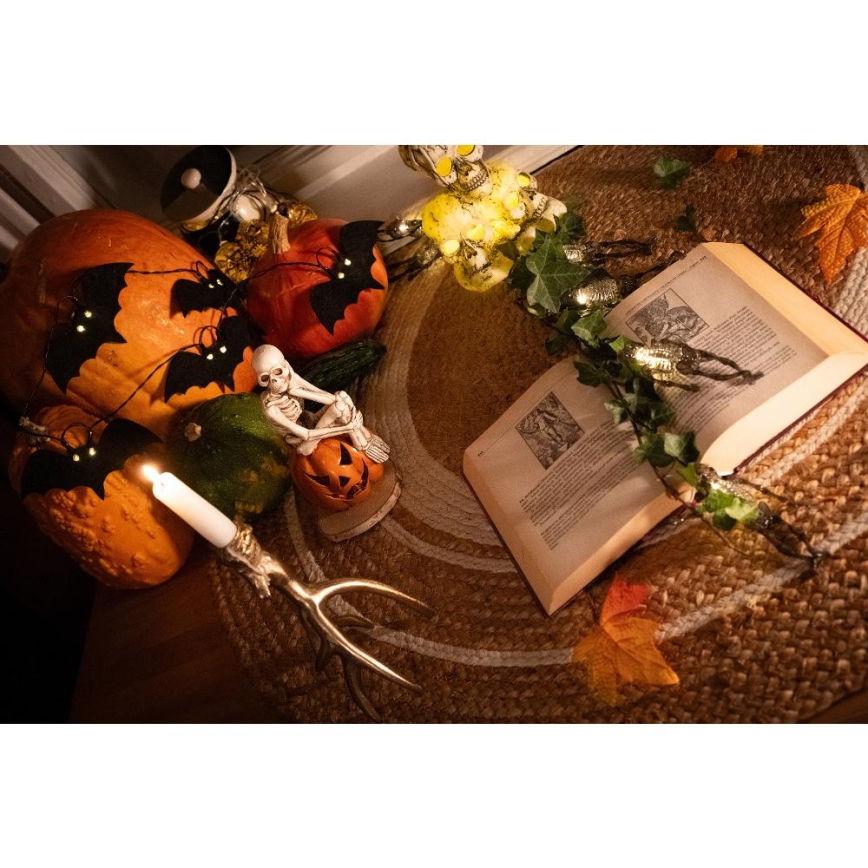 Διακοσμητικά λαμπάκια LED HALLOWEEN 10xLED/2xAA/θερμό λευκό 1,3m νυχτερίδες