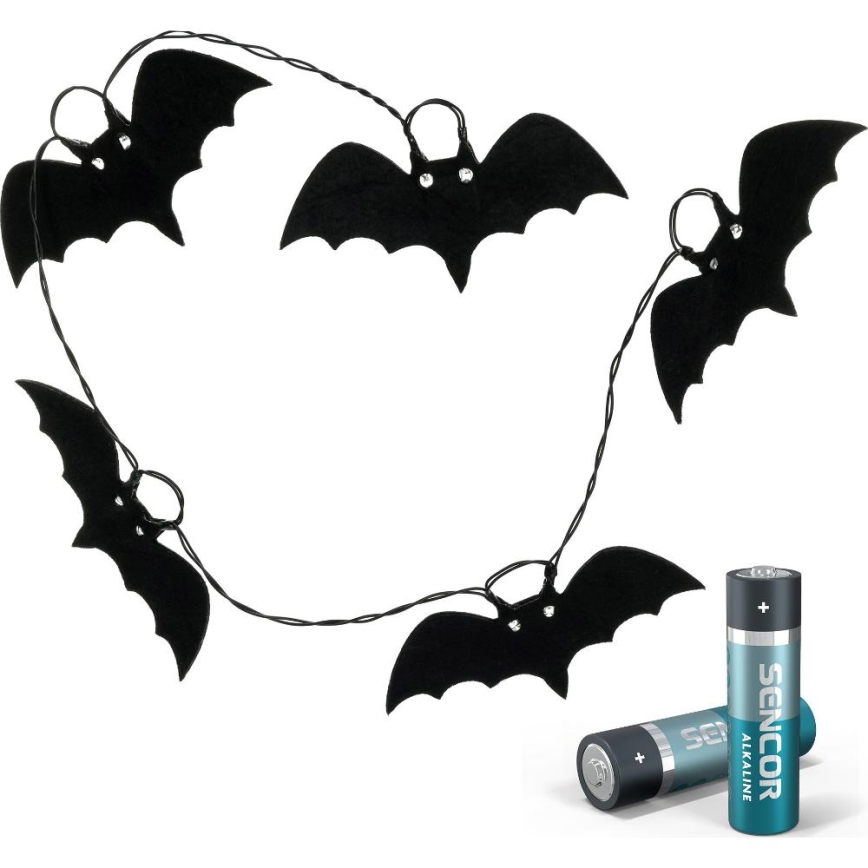 Διακοσμητικά λαμπάκια LED HALLOWEEN 10xLED/2xAA/θερμό λευκό 1,3m νυχτερίδες