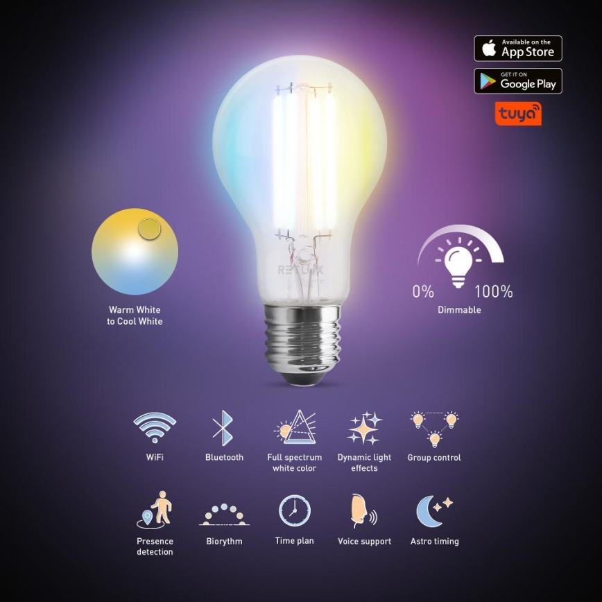 Λαμπτήρας Dimming LED FILAMENT A60 E27/7W/230V 2700-6500K Wi-Fi Tuya