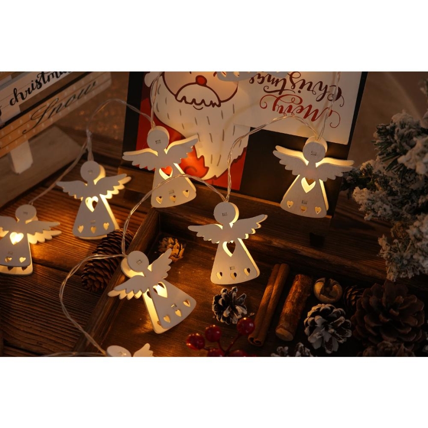 Χριστουγεννιάτικα λαμπάκια LED 10xLED/2xAA/θερμό λευκό 2m άγγελοι