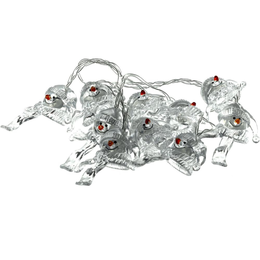 Χριστουγεννιάτικα λαμπάκια LED 10xLED/2xAA/θερμό λευκό 1,65m χιονάνθρωποι