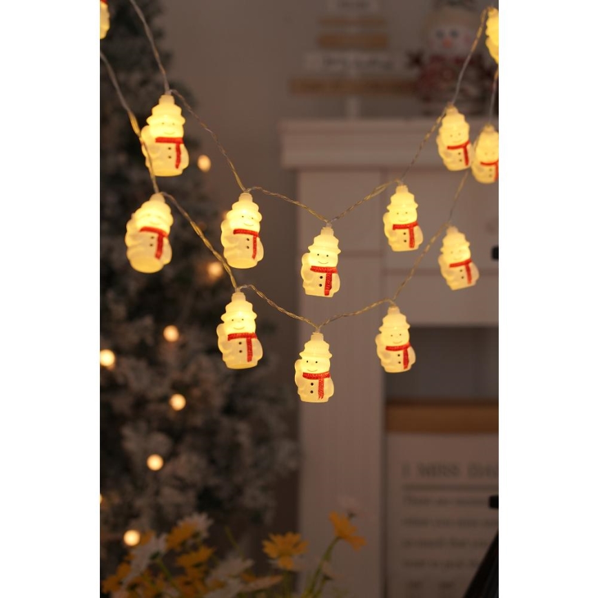 Χριστουγεννιάτικα λαμπάκια LED 20xLED/3xAA/θερμό λευκό 3,3m χιονάνθρωποι