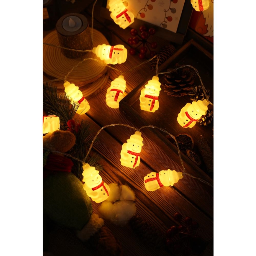 Χριστουγεννιάτικα λαμπάκια LED 20xLED/3xAA/θερμό λευκό 3,3m χιονάνθρωποι