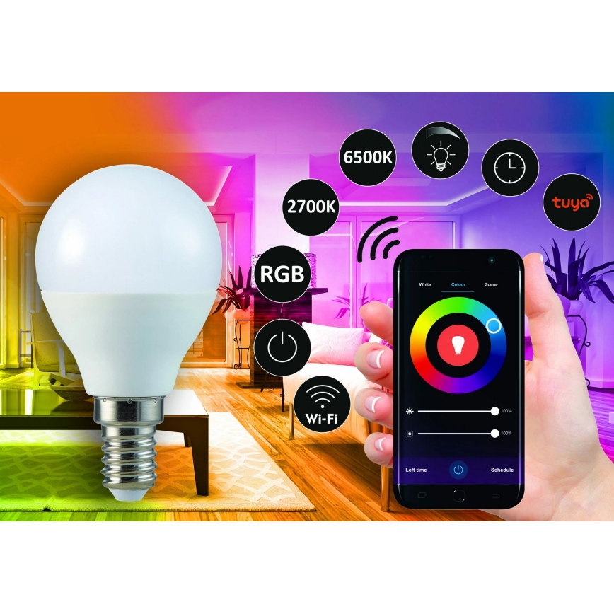 RGB Λαμπτήρας Dimming LED G45 E14/5,5W/230V 3000-6500K Wi-fi Tuya