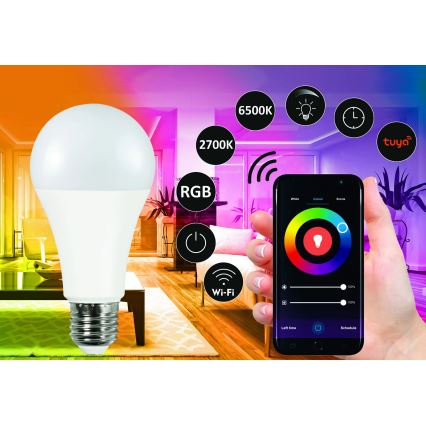 RGBW Λαμπτήρας Dimming LED A65 E27/11W/230V 2700-6500K Wi-Fi Tuya