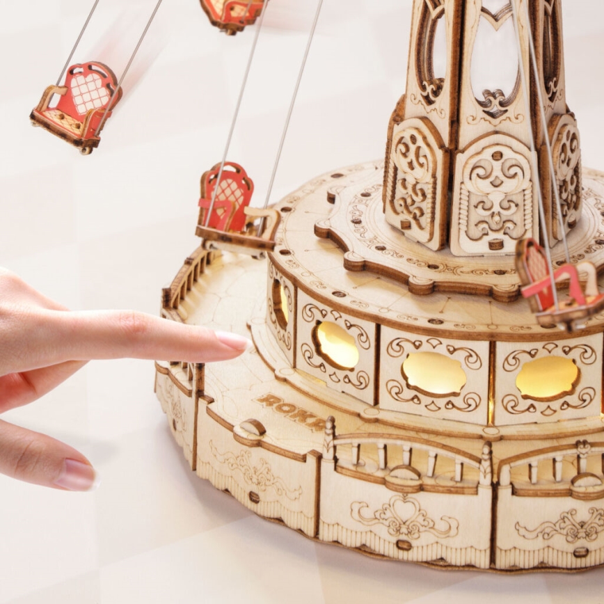 RoboTime - Ξύλινο 3D παζλ μουσικό κουτί καρουζέλ 3xAAA