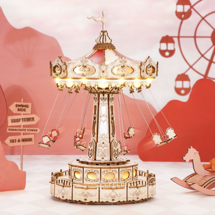 RoboTime - Ξύλινο 3D παζλ μουσικό κουτί καρουζέλ 3xAAA