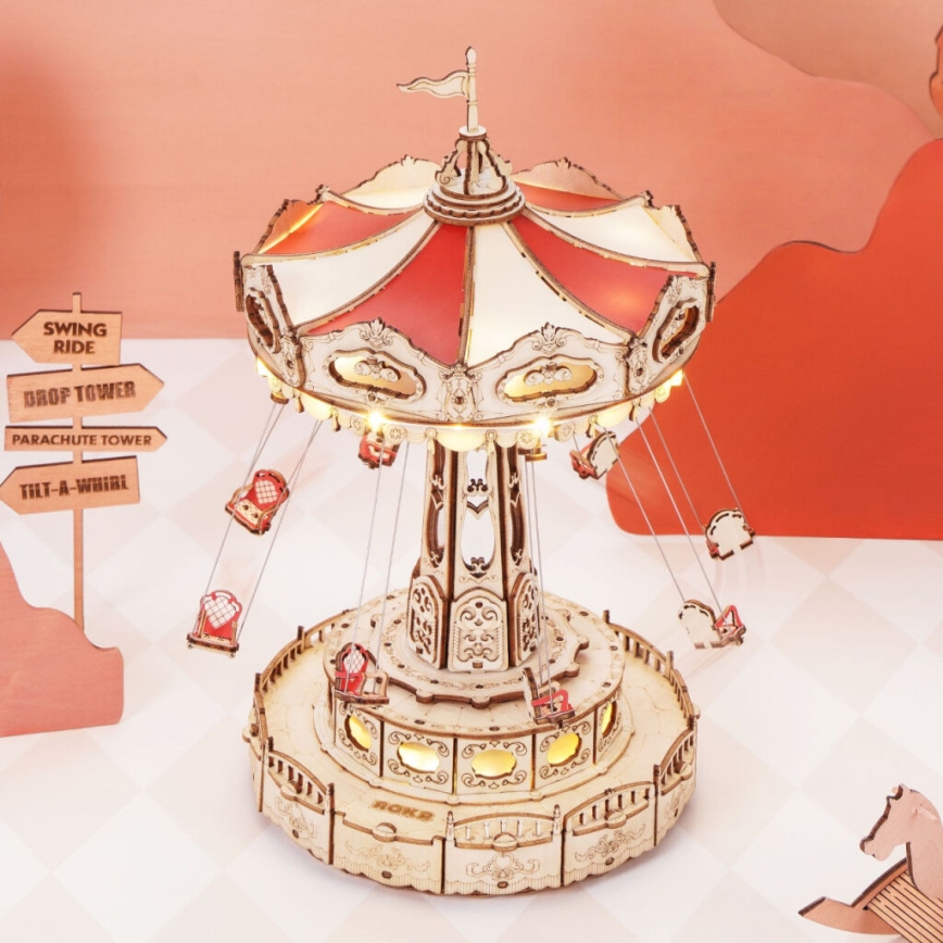 RoboTime - Ξύλινο 3D παζλ μουσικό κουτί καρουζέλ 3xAAA