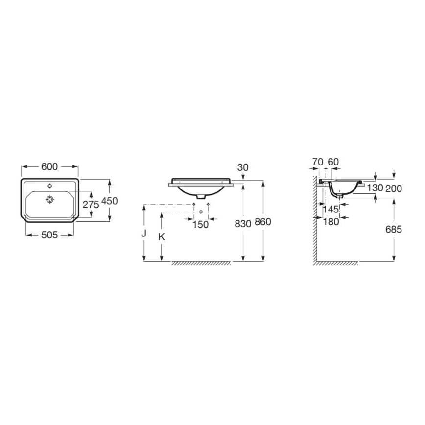 Roca A3270A5000 - Ένθετος νιπήρας μπάνιου CARMEN 60x45 cm κεραμικός/λευκό