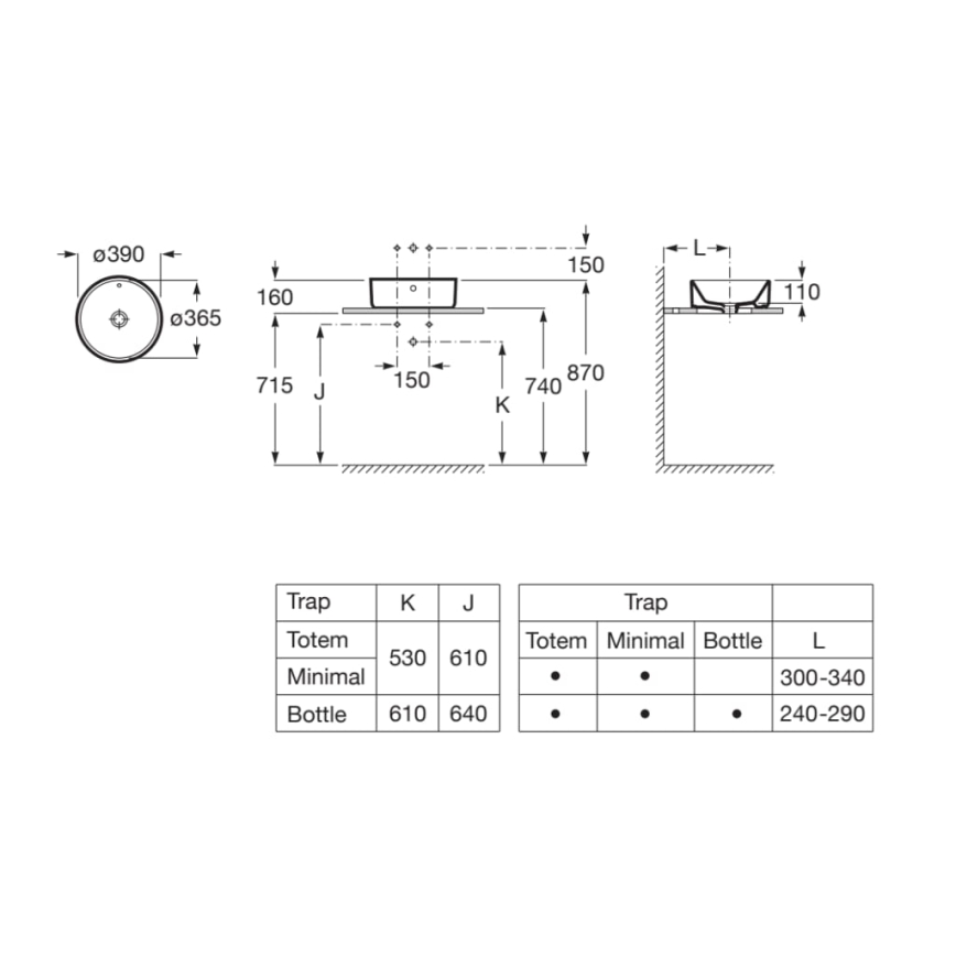 Roca A3270MJ000 - Νιπτήρας μπάνιου GAP διάμετρος 39 cm κεραμικός/λευκό