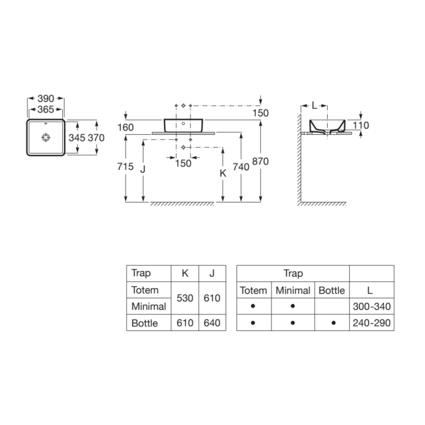 Roca A3270ML000 - Νιπτήρας μπάνιου GAP 39x37 cm κεραμικός/λευκό